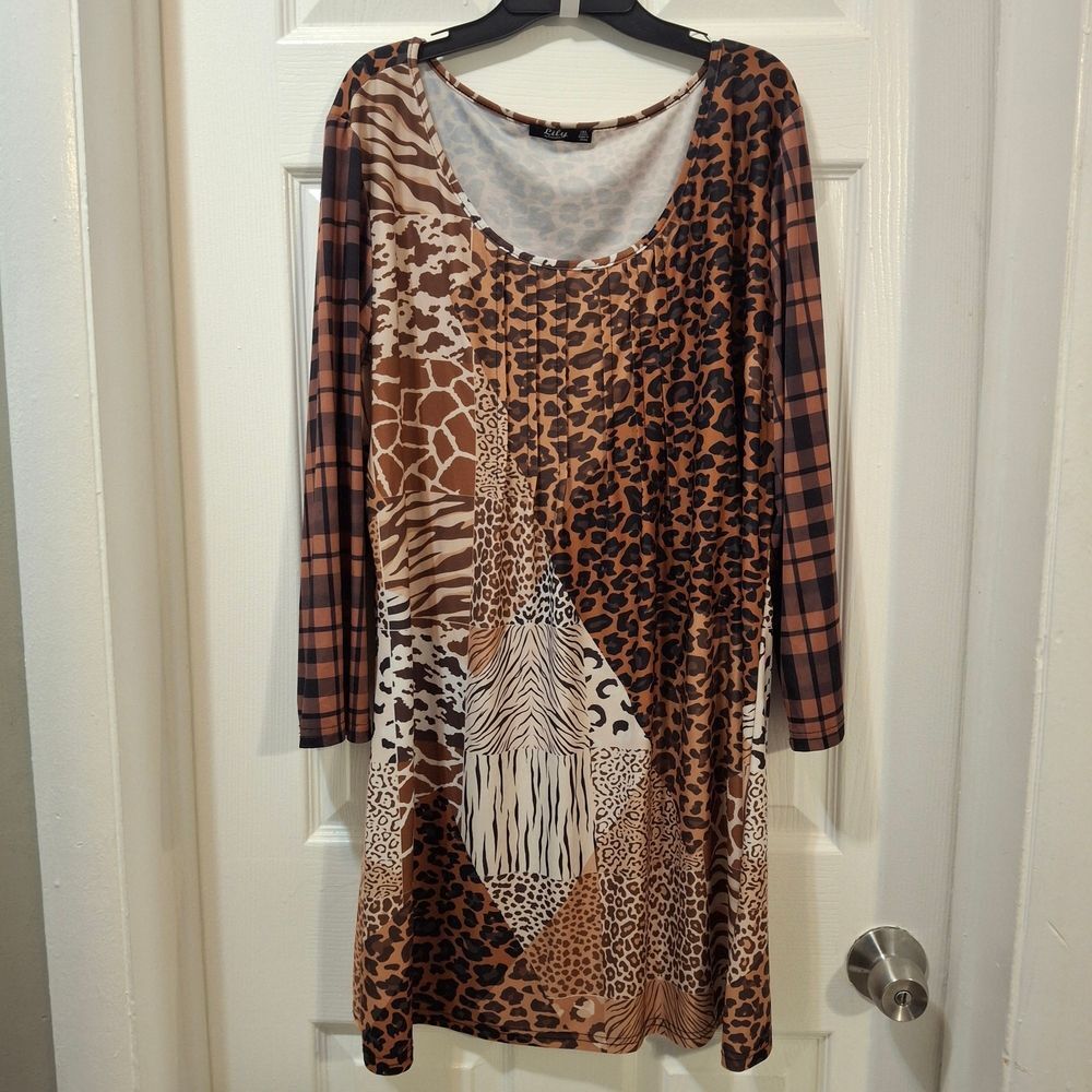 Mixed Animal Print Long Sleeve Dress